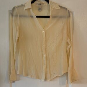 Light cream semi-sheer 100% silk button up